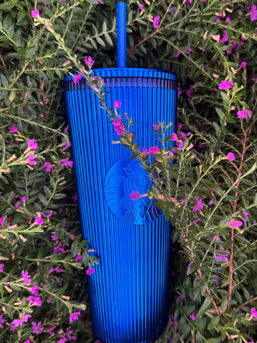 Starbucks Royal Blue Metallic Pleated Venti Cold Cup Tumbler